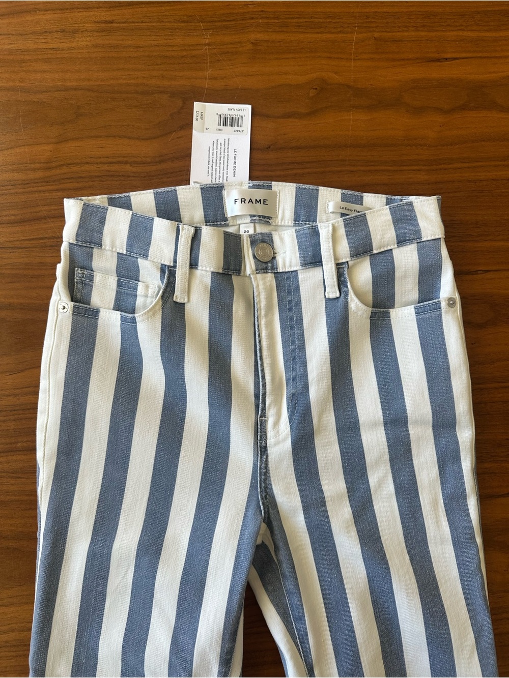 Frame Denim Blue and White Striped Le Easy Flare Jeans - Picture 3 of 5